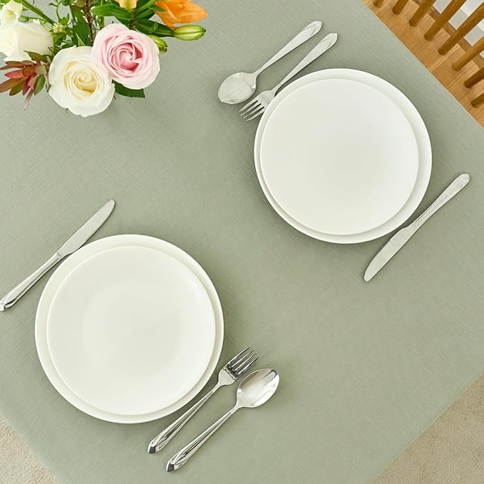 maxmill Lux Faux Linen Tablecloth with Slubby Textured Weaves Wrinkle Free Anti-Shrink Soft Table Cloth for Kitchen Dining Tabletop for Outdoor and Indoor Use Rectangle 60 x 84 Inch Sage Green