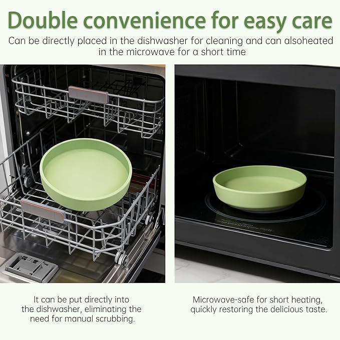 Silicone Cat Bowl Set of 2 Shallow Cat Dishes Small Non-Slip Pet Dog Bowls for Dry & Wet Food, Whisker Fatigue (Round Green)
