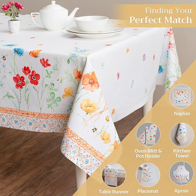 Maison d' Hermine Table Cloth Rectangle Table 100% Cotton 70 x 108 Inches Tablecloth Reusable Decorative for Dining Room Farmhouse Home Valentines Day Decorations Spring Summer - Summer Whisper
