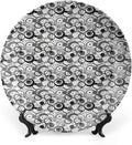 Ceramic Plates, Abstract Decorative Ceramic Plates, Monochrome Circles Dots Surreal Geometric Modern, 10 Inch, Household Plates Decorative, Grey Black White