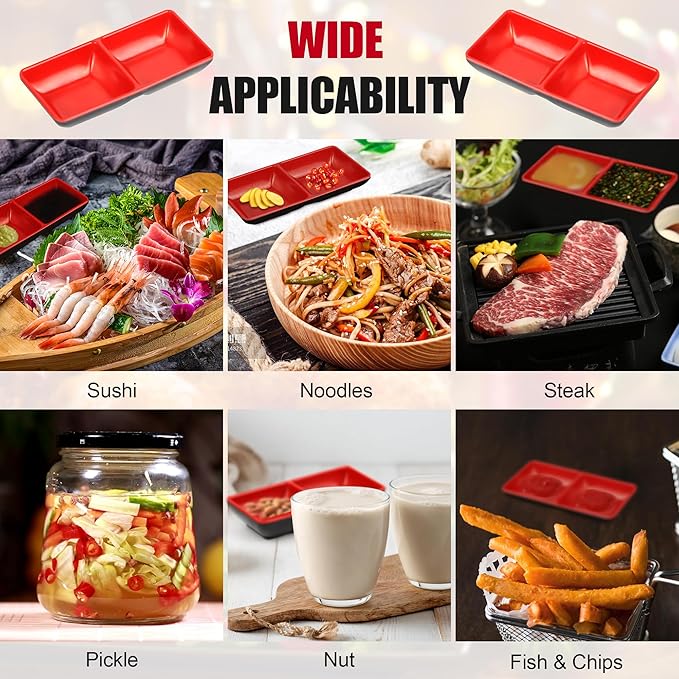 15 Pcs Dual Soy Sauce Dish, Melamine Dual Dipping Bowls Divided Sauce Dishes for Sushi,Two Compartments Plate Appetizer Serving Tray for Restaurant Kitchen Condiments