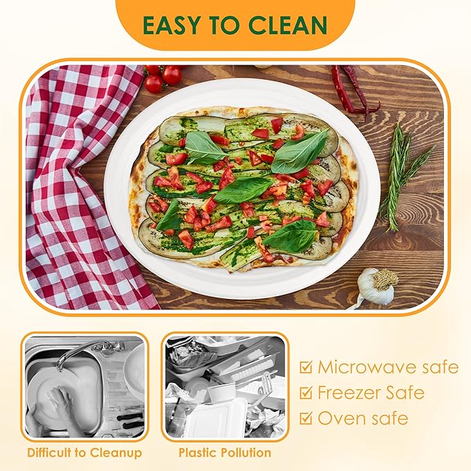 Disposable Oval Paper Plates, 100Pack 12.5inch Biodegradable Large, Compostable Heavy Duty Bagasse Platters Eco-Friendly Sugarcane Plates for BBQ, Party, Picnic - White