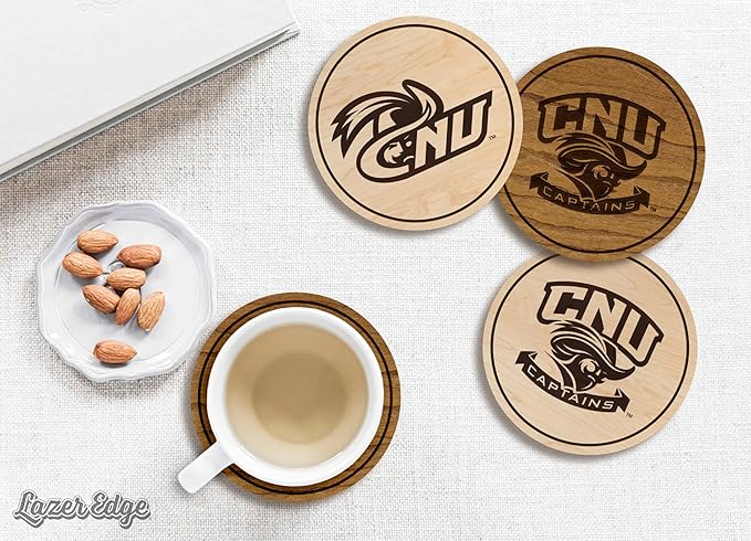 LazerEdge Christopher Newport Captains Wooden Coaster Set - Cherry Wood - Officially Licensed Product - 4-Pack