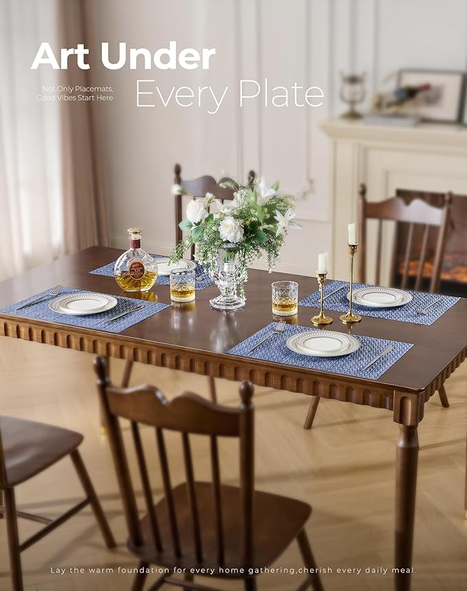 Leetaltree Blue Placemats Set of 12 - Heat Resistant Non-Slip Place mats for Dining Table, Washable Durable PVC Vinyl Woven Table Mats（Blue Zigzag, 12）