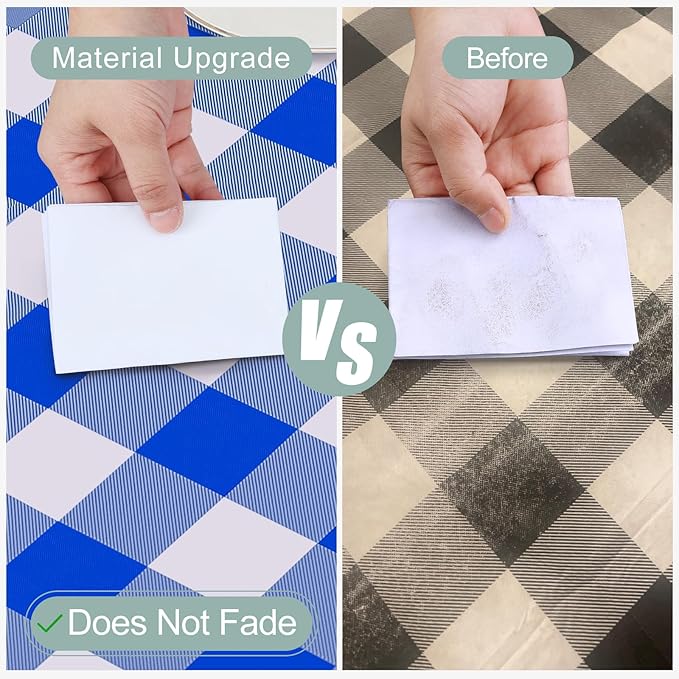 misaya Rectangle Waterproof Vinyl Table Cloth, Buffalo Flannel Backed Tablecloth, Wipeable Plastic Table Cover for Seaside, Picnic, Outdoor (60" x 120", White and Blue)