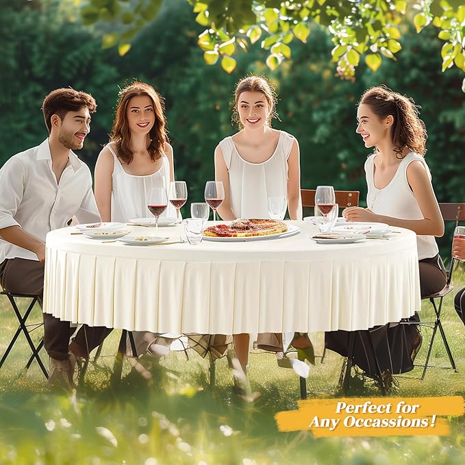 4 Pack Ivory Spandex Round Tablecloths for 60 inch Table, Stretchy Fitted 5FT Table Cloths with Skirt, Wrinkle Free for Wedding Party Dining Banquet