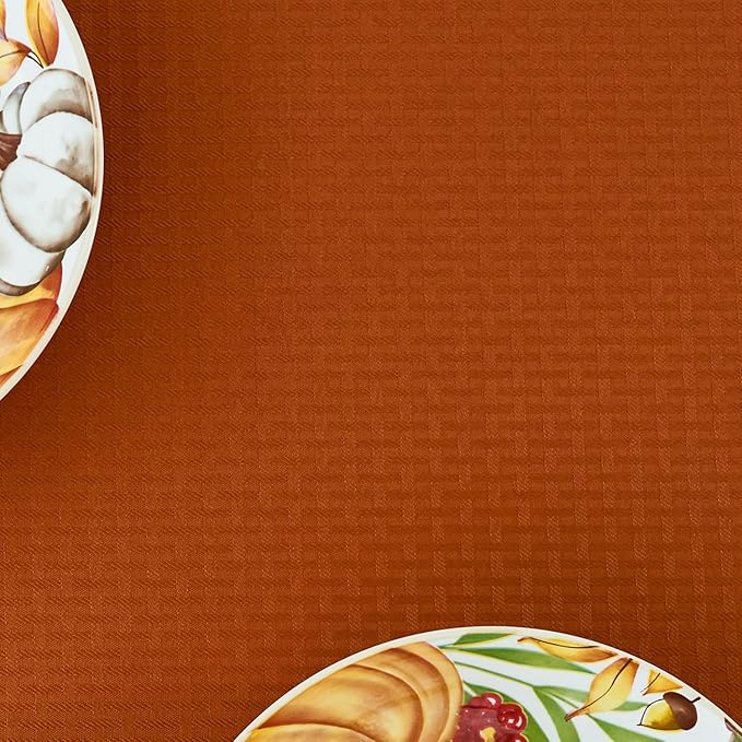 maxmill Fall Tablecloth Stain Resistant Waterproof Wrinkle Resistant Spillproof Washable Soft Weave Texture Table Cloth for Dining Room, Harvest Thanksgiving Dinner, Rectangle 60 x 140 Inch, Rust