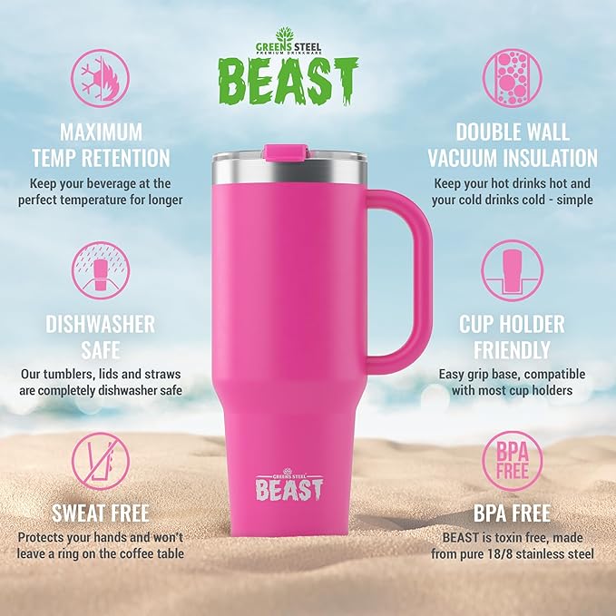 Beast 50 oz Tumbler with Handle Stainless Steel Vacuum Insulated Coffee Ice Cup Double Wall Travel Flask (Cupcake Pink)