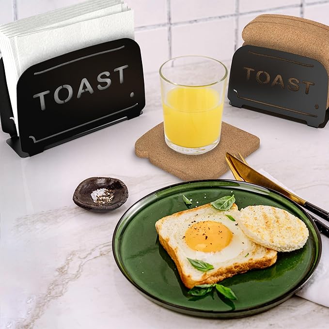 Mango Steam Napkin & Coaster Holder Set, For Home or Kitchen (Toaster, Black)