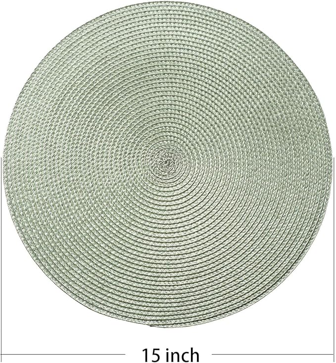 AHHFSMEI Round Braided Placemats 15 Inch Round Table Mats for Dining Tables Natural Woven Heat Resistant Place mats Set of 6 (Sage Green)