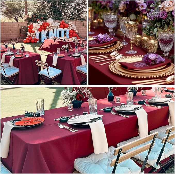 8 Pack Burgundy Tablecloth 60 x 102 Inch Rectangular Valentine’s Day Table Cloth for 6 Foot Rectangle Tables, Wrinkle Resistant Washable Fabric Table Covers for Wedding Party Banquet Buffet