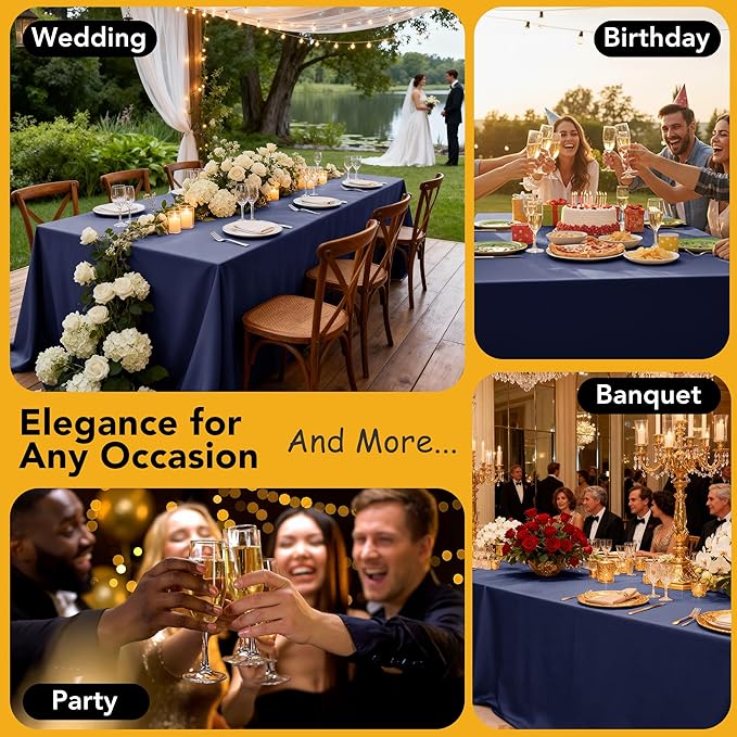 10-Pack Navy Blue Tablecloths for Rectangle Tables, 60 x 120 Inches, Stain-Resistant Polyester Fabric for 6 Foot Tables - Washable Table Covers for Weddings, Birthday Parties, Events