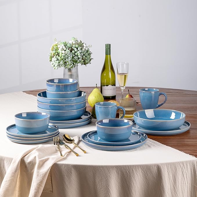 GBHOME 8.75'' Large Ceramic Pasta Bowls, 38oz Stoneware Pasta Serving Bowls Set of 4 for Kitchen, Wide Bowls for Fruit,Pasta,Salad,Oatmeal,Meal, Microwave Safe, Reactive Glaze-Alaskan Blue