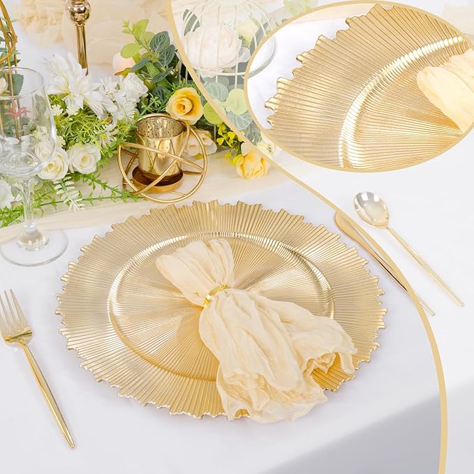 LIYH 24 Pcs Gold Charger Plates 13" - Chargers for Dinner Plates, Irregular Design, Heavy-Duty Plate Gold Charger Bulk, Suitable for Wedding & Party- Stackable
