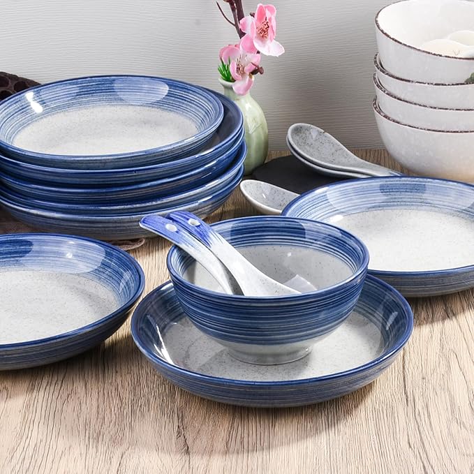 4-Piece Blue Ceramic Dinnerware Set, Plate, Dish, Bowl, Spoon, Japanese Hand-painted Tableware set, A Good Tableware (BS)
