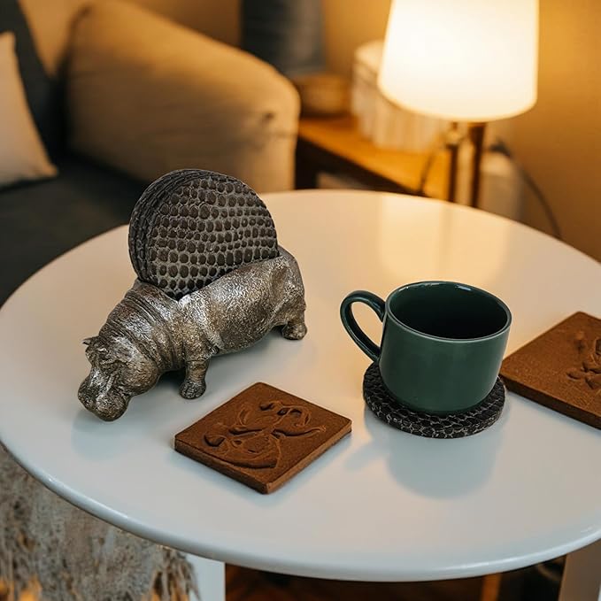 Hippo Coasters Set of 4 Full Size Rustic Coasters，Rustic Lake House Decor，Return to The Ancients Lodge Decor for The Home