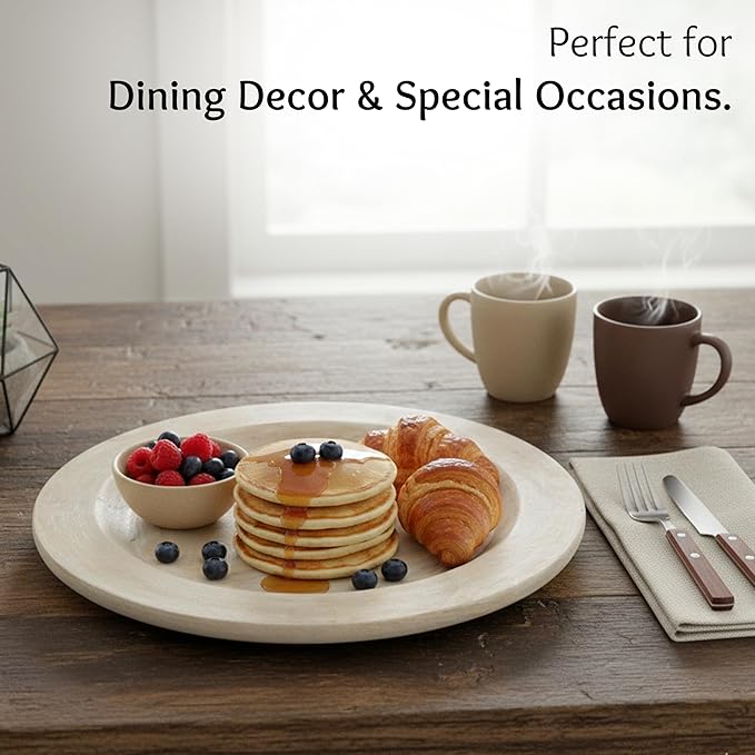 Alpha Living Home Wooden Charger Plates - 2 Piece Salad Appetizer Plate Lightweight Round Plates Desserts and Sushi Sauce Dishes, Handcrafted, Smooth Surface, Durable 13 inch (Off White)