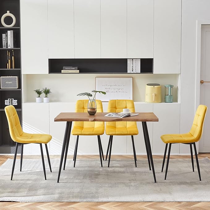 Rectangular Dining Table Set with Upholstered Chairs - Modern Kitchen Table and Chairs Set of 4 for Small Spaces - Yellow