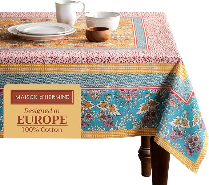 Maison d' Hermine Table Cloth Rectangle Table 100% Cotton 70 x 108 Inches Tablecloth Reusable Decorative for Dining Room Farmhouse Home Valentines Day Decorations Spring Summer - Marquise