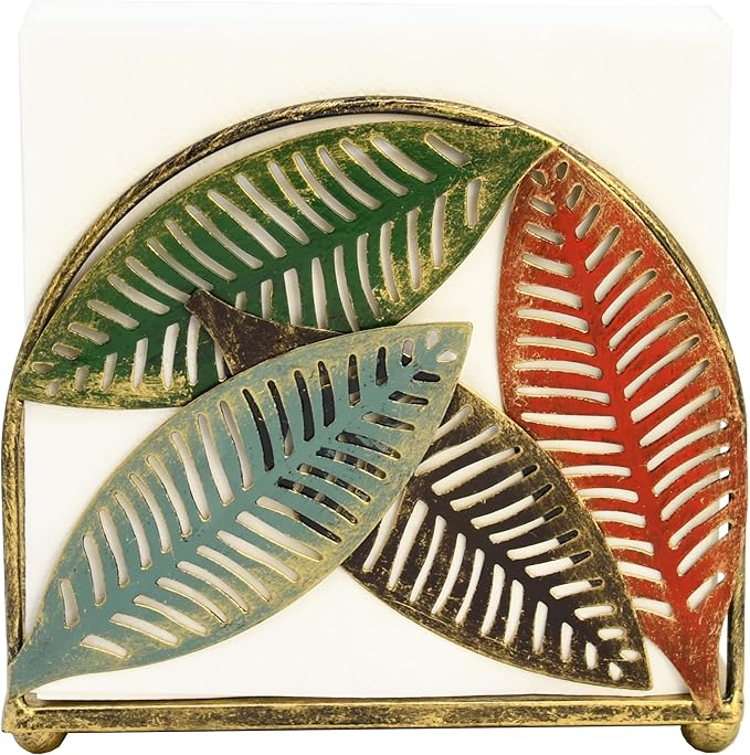 Modern Metal Napkin Holder for Dining Table, Upright Napkin Storage for Kitchen & Countertop, Multiple Color Leaves Tabletop Napkin Organizer & Letter Holder for Western Restaurant Coffee Shop