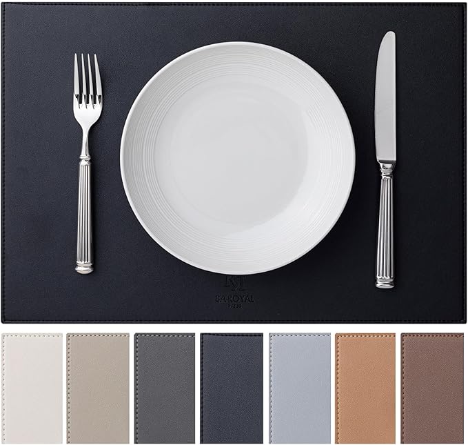 Faux Leather Placemats Set of 12 Vinyl Washable Wipeable Table Mats for Kitchen Dining Table Heat Resistant Waterproof Modern Indoor/Outdoor Placemats Non-Slip Easy Clean Place Mats (Black)