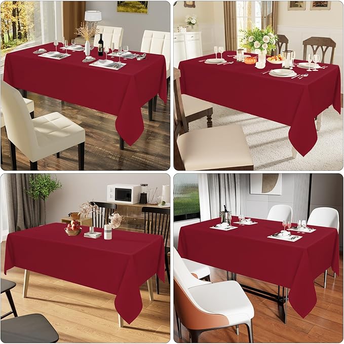Smiry Rectangle Table Cloth, Waterproof Anti-Scratch Polyester Tablecloth, Decorative Washable Fabric Table Cover for Dining, Buffet, Parties and Outdoor, 52x70, Wine Red