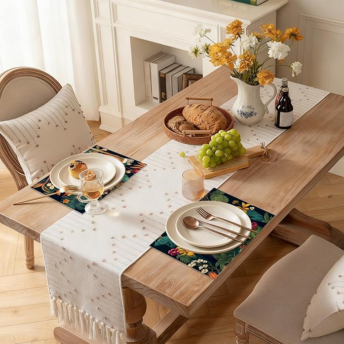 Placemats Set of 6 Tropical Forest Parrot Place Mats Washable Kitchen Dining Linen Table Mats Stain Heat, for Home Party Indoor 12x18 in