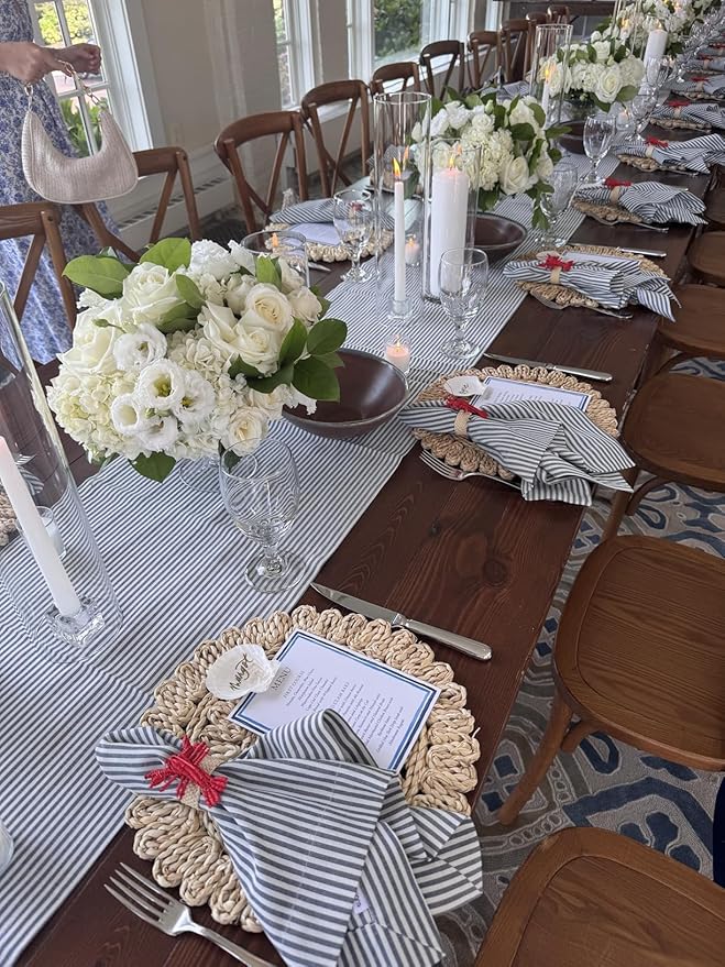 13.8" Set of 6 Round Corn Husk Placemats | Boho Woven Rattan Table Mats | Farmhouse Wicker Spring Plate Chargers Like Water Hyacinth, Seagrass for Wedding, Party, Christmas, Events