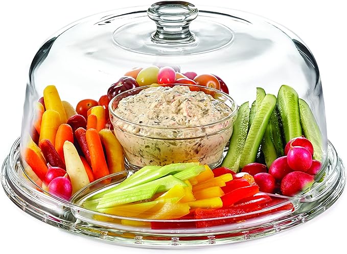 Royalty Art Cake Stand with Dome, 6-in-1 Multifunctional Glass Serving Platter for Cakes, Desserts, Fruits, Snacks, Pastries, Appetizers - Elegant Pedestal Display, Durable Italian-Made Glass - Made in Italy