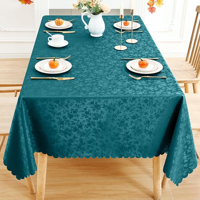 Smiry Rectangle Table Cloth, Waterproof Heavy Duty Vinyl Tablecloths, Wipeable Washable Table Cover for Kitchen and Dining Room (Emerald Green, 60" X 84")