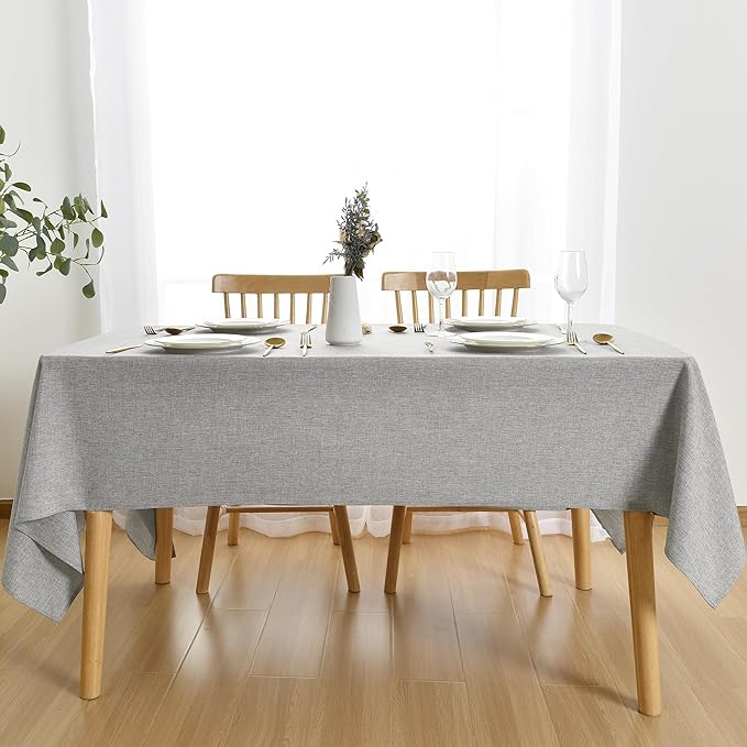 JIUZHEN Rectangle Table Cloth Faux Linen Farmhouse Tablecloth Wrinkle and Stain Resistant Decorative Fabric Table Cover for Kitchen, Dining Room, Parties and Camping, Light Grey, 60 x 84 Inch