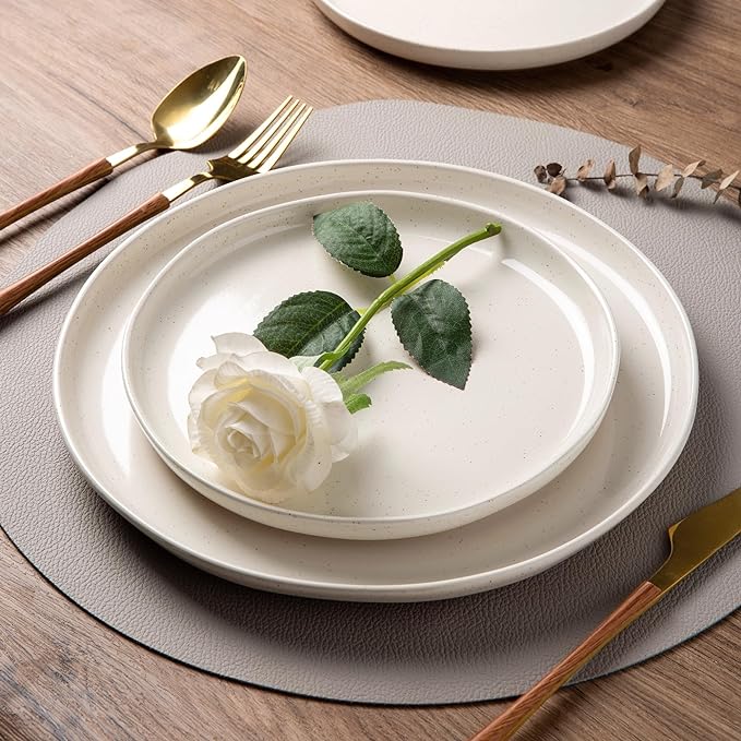 AmorArc Ceramic Dinnerware Sets, Handpainted Plates and Bowls Set with Rustic Terracotta Underside, Scratch Resistant Stoneware Dishes Set, Dishwasher & Microwave Safe
