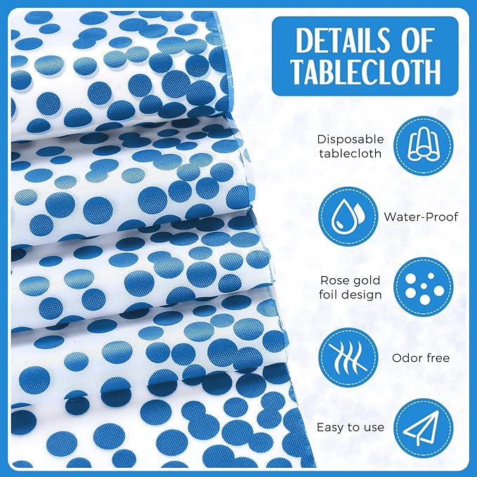 Breling 24 Packs Baby Blue and White Disposable Plastic Tablecloths and Satin Table Runner Set, 54 x 108 Inch Tablecloth, 12 x 108 Inch Table Runners for Wedding Graduation Birthday Baby Shower
