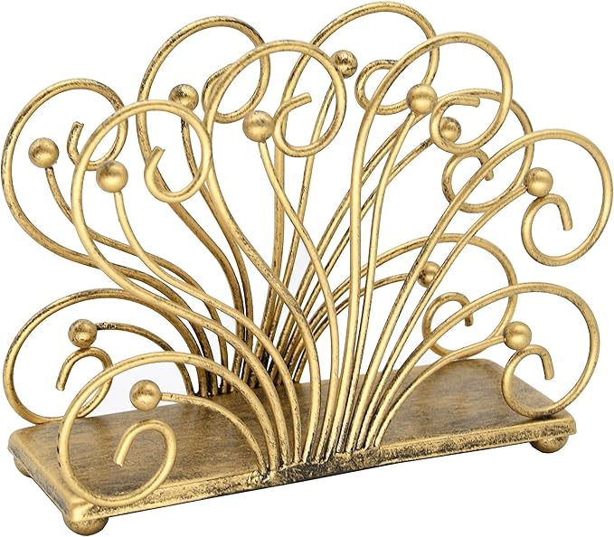 OwlGift Modern Flaunting Peacock Tail Napkin Holder, Antique Design Metal Napkin Holder Upright Decorative Napkins Holder for Home Kitchen Table, Bronze