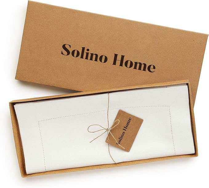 Solino Home Linen Ivory Table Runner 36 Inches - Classic Hemstitch, 100% Pure Linen Coffee Table Runner 14 x 36 Inch Ideal for Dresser Tables - Spring, Easter