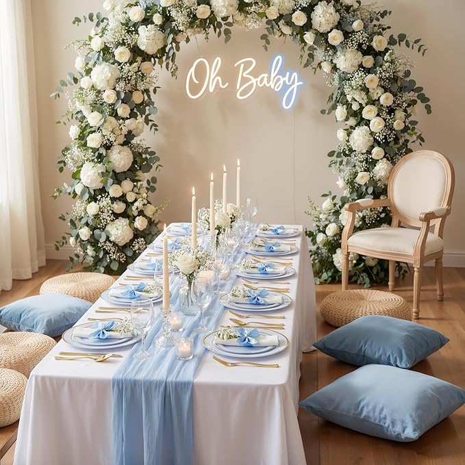 175PCS Blue Plates Disposable - Baby Blue Plastic Plates - 25Guests Plastic Dinnerware with Rolled Napkins for Wedding/Birthday/Baby Shower/Easter