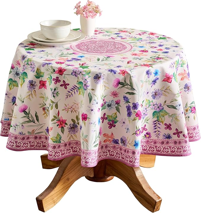 Maison d' Hermine Table Cloth Round Table 100% Cotton 69 Round Inches Tablecloth Reusable Decorative for Dining Room Farmhouse Home Valentines Day Decorations Spring Summer - Chardon