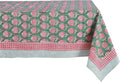 ATOSII Roma Green100% Cotton Rectangle Summer Tablecloth, Block Print Floral Linen Table Cloth for Dining Table Parties Wedding Outdoors I Grand Millennial Decor 60 X 90 Inches 6 Seater I Memorial Day