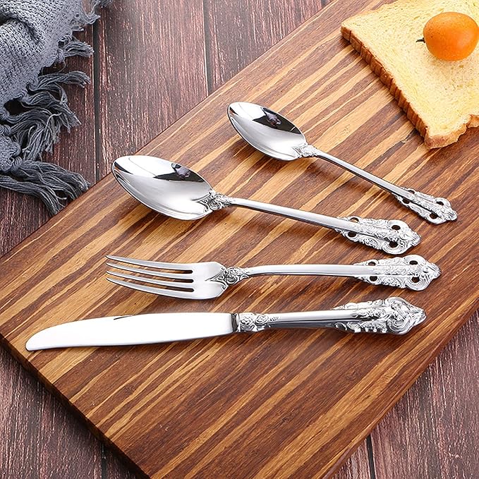 Silverware Set 18/10 Stainless Steel Flatware Sets Palace Style 32 Piece Delicate Cutlery Set for 8 Durable Home Kitchen Wedding Tableware Utensil Include Knifes Teaspoons Forks and Spoons