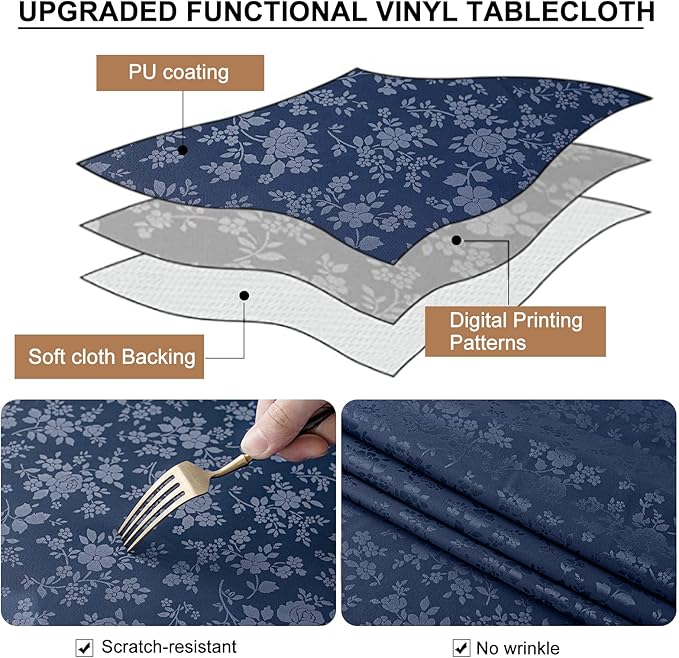Smiry Rectangle Table Cloth, Waterproof Heavy Duty Vinyl Tablecloths, Wipeable Washable Table Cover for Kitchen and Dining Room (Navy, 60" X 126")