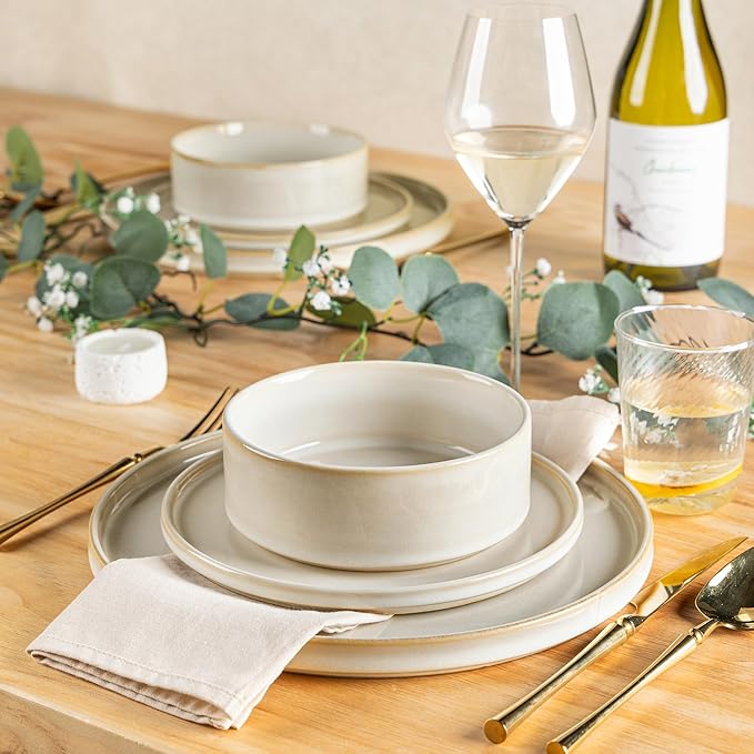 AmorArc Ceramic Dinnerware Sets, Handmade Reactive Glaze Stoneware Plates and Bowls Sets,Highly Chip and Crack Resistant | Dishwasher & Microwave Safe Dishes Set, Service for 6 (18pc)