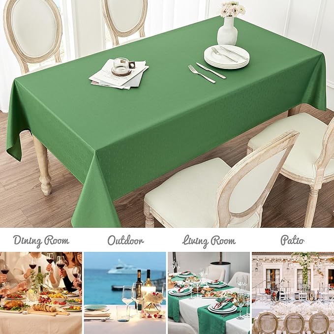 2 Pack Rectangle Tablecloth, 52x70 inch, Water Resistant Wrinkle Free Linen Textured Table Cloth Washable, Decorative Fabric Table Cover for Dining, Party and Camping, Green