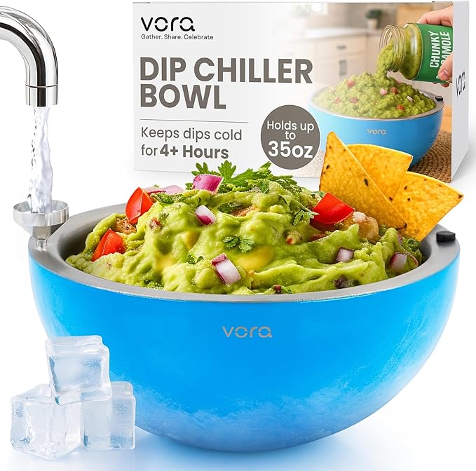 Vora 35oz Stainless Steel Dip Chiller Bowl Keep Dips, Salads, and Appetizers Perfectly Cold with a Double-Walled Ice Cavity Insulated Serving Bowl and Leak-Resistant Ice Bowl for Effortless Hosting.