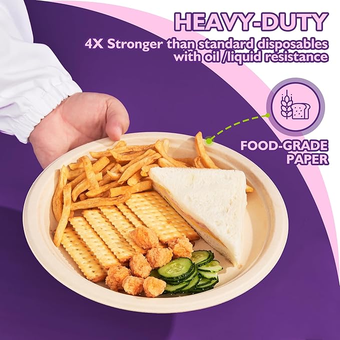 10 Inch, 500 Pack Compostable Paper Plates Round Unbleached Brown Plates Made from Natural Sugarcane Fibers, Biodegradable Heavy Duty Disposable Plates for Party, Camping, Picnic