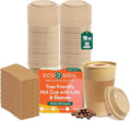 ECO SOUL 50 Pack 16 oz Disposable Coffee Cups with Lids & Sleeves Eco-Friendly, Biodegradable, Compostable, Leak-free & Sturdy To Go Hot Drink Cup for Tea, Chocolate Party Travel Cafe Office & Home