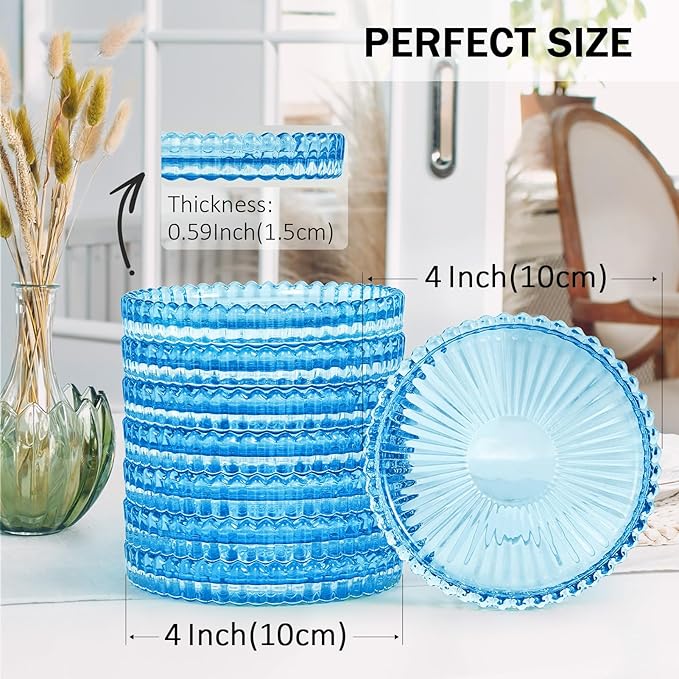 Vintage Glass Coasters, GOH DODD Set of 8 Crystal Coasters Tabletop Protection for Drinks, Home Decor, Kitchen, Living Room, Patio, Wedding, Party, Housewarming Gifts, Clear Blue