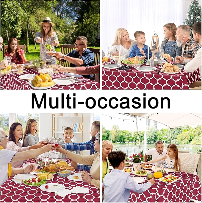 Smiry Rectangle Table Cloth, Waterproof Vinyl Tablecloth with Flannel Backing for Rectangle Tables, Wipeable Spillproof Plastic Tablecloths for Dining, Camping, Indoor and Outdoor (60"x120", Burgundy)