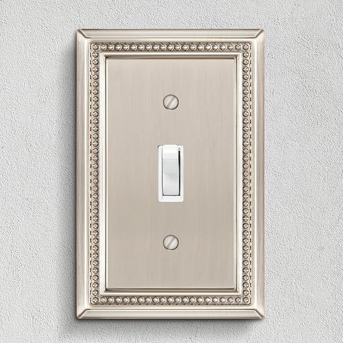 Henne Bery Sunken Pearls Heavy Duty Decorative Wall Plate Switch Plate Outlet Cover (Single Toggle, 3 Pack, Satin Nickel)