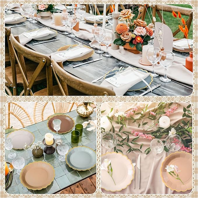48 Pcs Morandi Color Paper Plates 9 Inch Pastel Scalloped Disposable Colored Boho Dinner Dessert Paper Plates for Birthday Wedding Bridal Party Supplies, 6 Colors