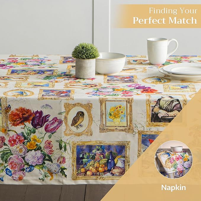 Maison d' Hermine Table Cloth Rectangle Table 100% Cotton 60 x 108 Inches Tablecloth Reusable Decorative for Dining Room Farmhouse Home Valentines Day Decorations Spring Summer - Masterpiece